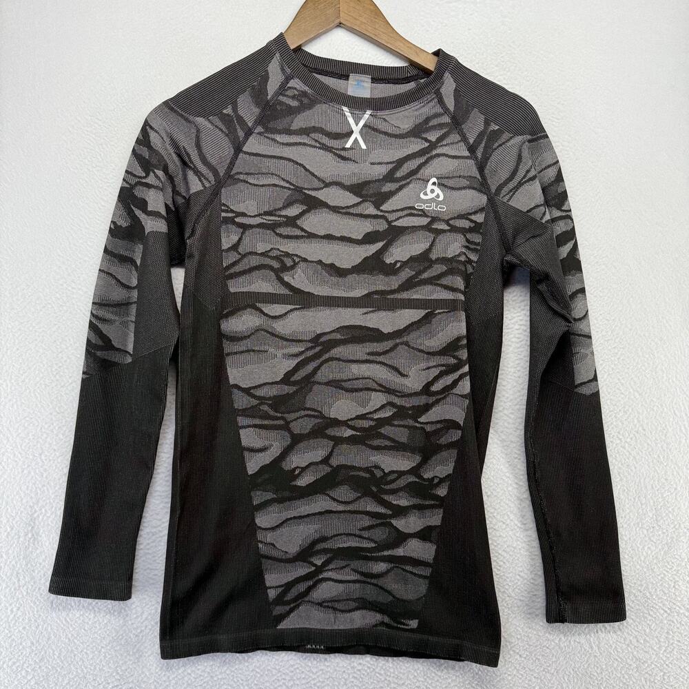 Odlo Shirt Women's Large Black Gray Running Compression Training Workout Gym